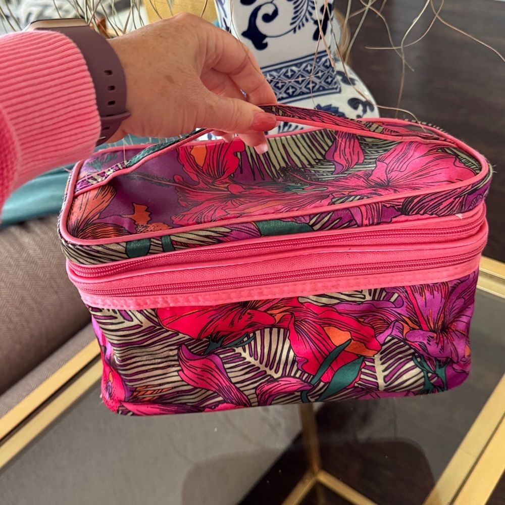Floral Pink and Purple Cosmetic Bag plus bonus bag